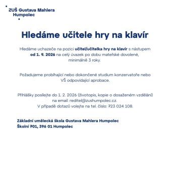 Hledáme učitele hry na klavír