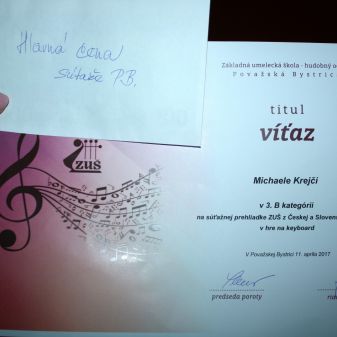 10. medzinárodná súťažná prehliadka základných umeleckých škôl SR a ČR v hre na keyboard,11. 4. 2017, Považská Bystrica, Slovensko